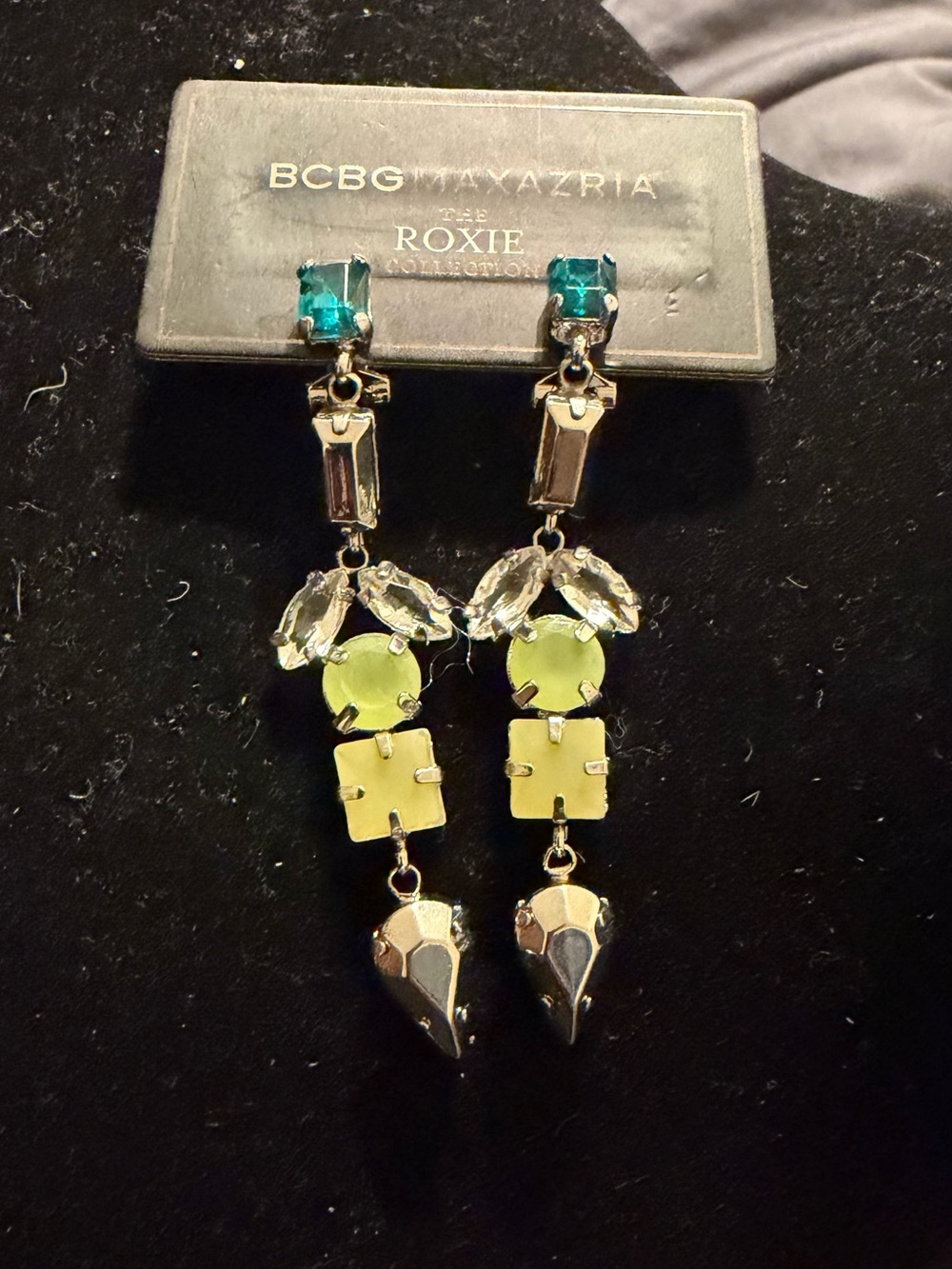 BCBGMaxAzria Green and Gold Geometric Drop Earrings